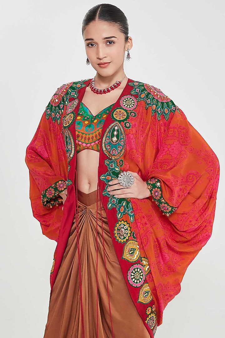 Brown Satin Draped Skirt Set by SIDDHARTHA BANSAL at Pernia's Pop Up Shop