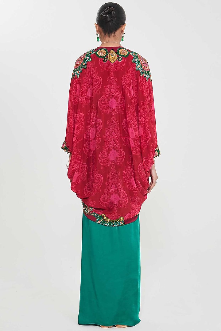 Green Satin Draped Skirt Set by SIDDHARTHA BANSAL at Pernia's Pop Up Shop