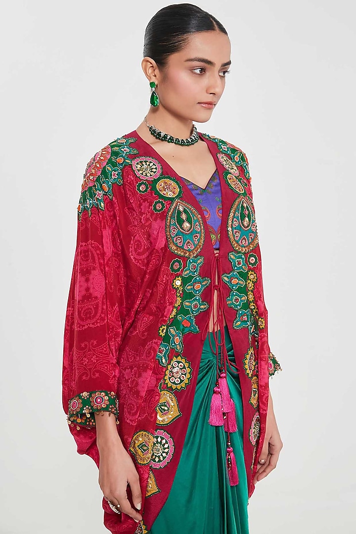 Green Satin Draped Skirt Set by SIDDHARTHA BANSAL at Pernia's Pop Up Shop