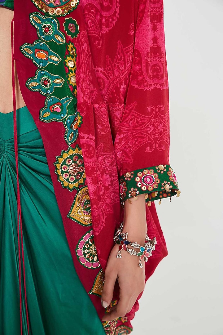 Green Satin Draped Skirt Set by SIDDHARTHA BANSAL at Pernia's Pop Up Shop