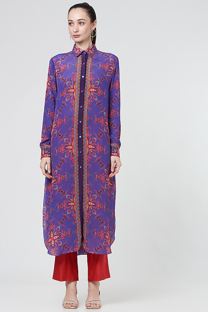 Purple Printed Shirt Dress by SIDDHARTHA BANSAL