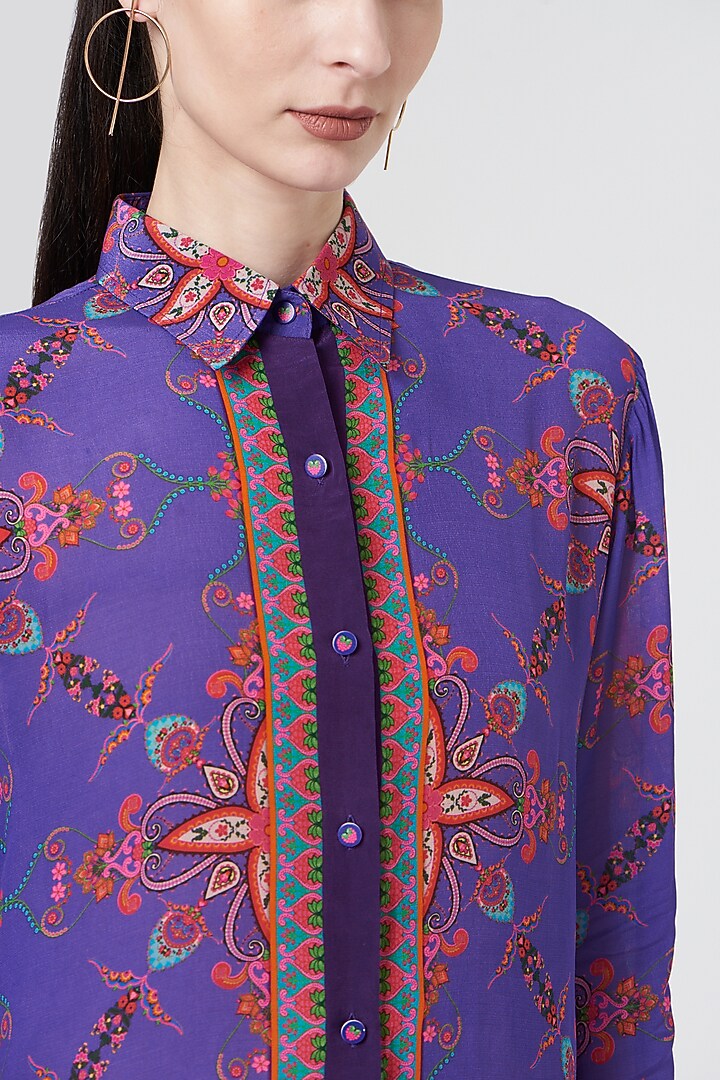 Purple Printed Shirt Dress by SIDDHARTHA BANSAL at Pernia's Pop Up Shop