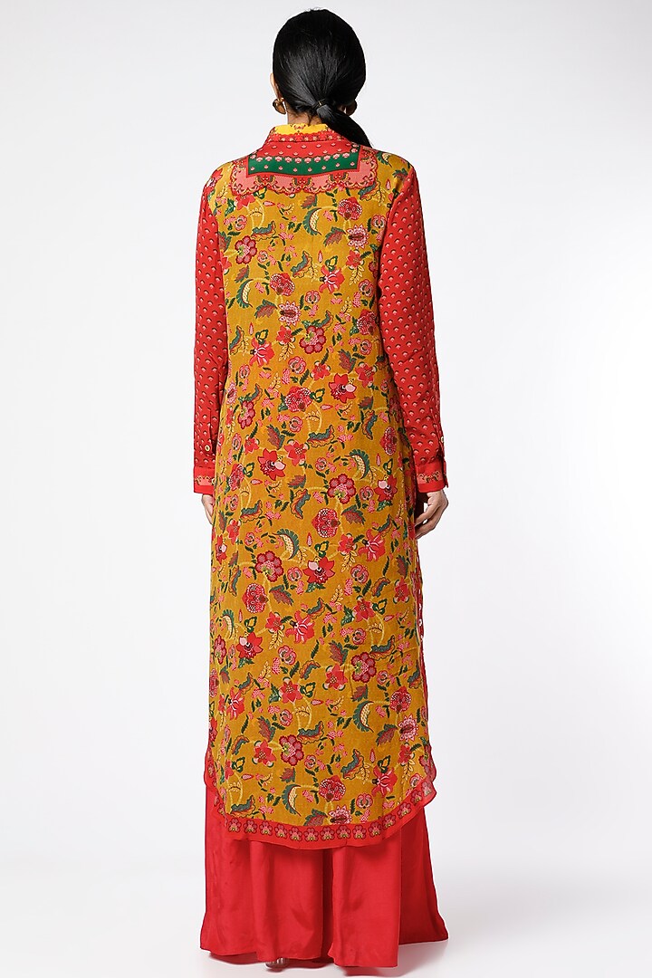Red & Mustard Printed Shirt Tunic by SIDDHARTHA BANSAL at Pernia's Pop Up Shop