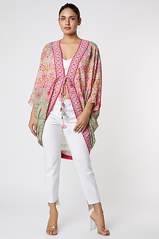 Pink & Green Digital Printed Shrug by SIDDHARTHA BANSAL