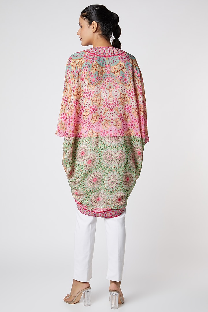 Pink & Green Digital Printed Shrug by SIDDHARTHA BANSAL at Pernia's Pop Up Shop