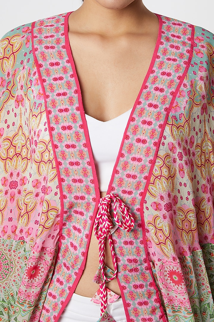 Pink & Green Digital Printed Shrug by SIDDHARTHA BANSAL at Pernia's Pop Up Shop