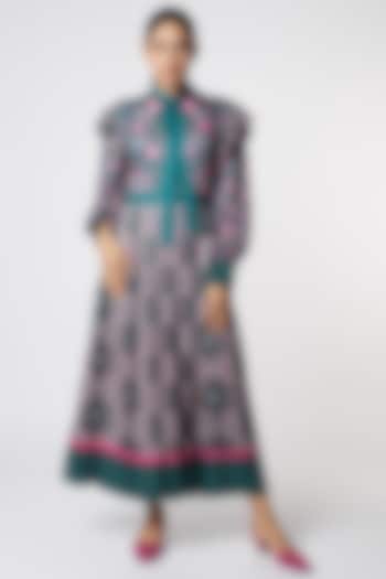 Dark Grey & Pink Printed Dress by SIDDHARTHA BANSAL