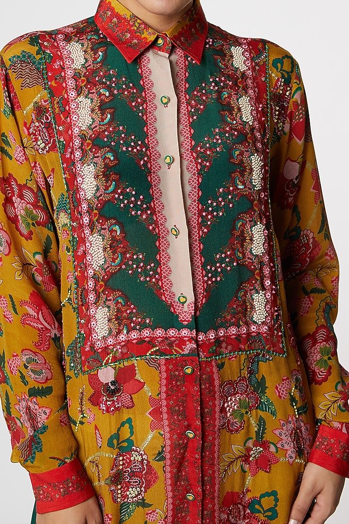 Yellow Pure Crepe Embroidered & Digital Printed by SIDDHARTHA BANSAL at Pernia's Pop Up Shop