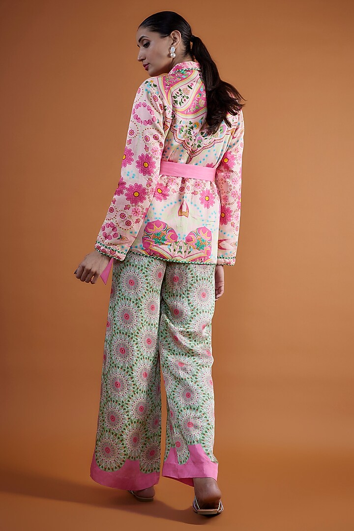 Green & Pink Linen Satin Digital Printed Pant Set by SIDDHARTHA BANSAL at Pernia's Pop Up Shop