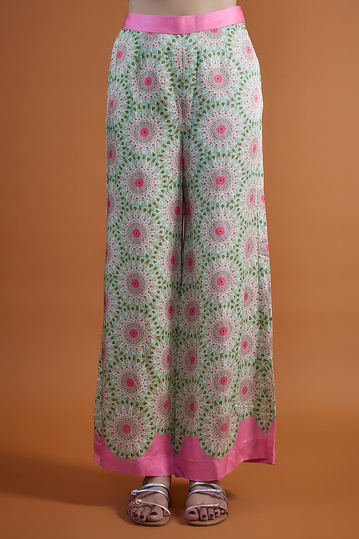 Green & Pink Linen Satin Digital Printed Pant Set by SIDDHARTHA BANSAL at Pernia's Pop Up Shop