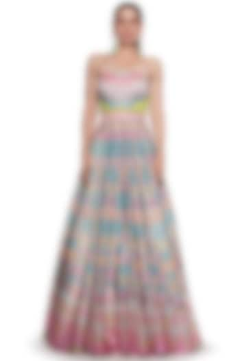 Pink & Blue Embroidered Gown by SIDDHARTHA BANSAL at Pernia's Pop Up Shop