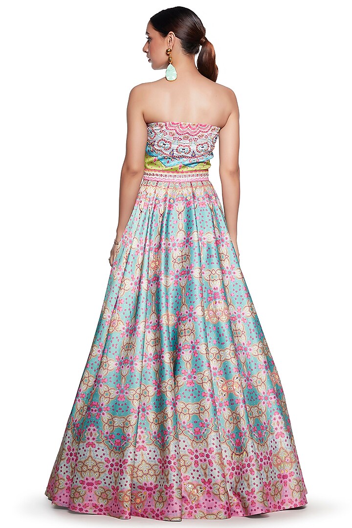 Pink & Blue Embroidered Gown by SIDDHARTHA BANSAL at Pernia's Pop Up Shop