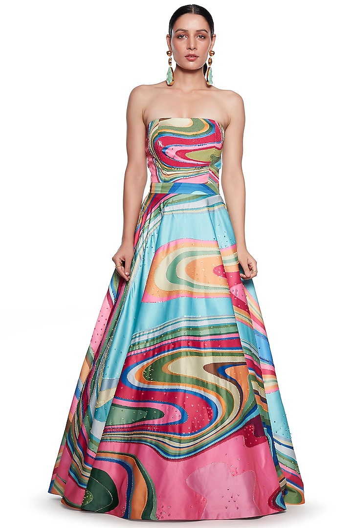 Multi Colored Embroidered Gown by SIDDHARTHA BANSAL