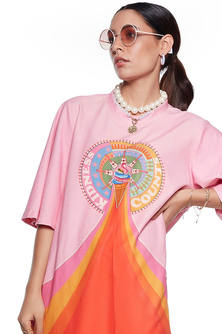 Orange & Pink Terry Cotton Sweatshirt by SIDDHARTHA BANSAL at Pernia's Pop Up Shop