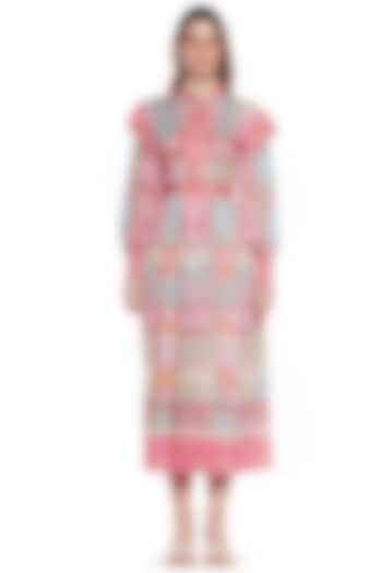 Pink & Blue Pleated Dress by SIDDHARTHA BANSAL