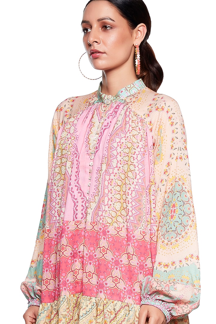 Pink & Yellow Cotton Linen Vacation Dress by SIDDHARTHA BANSAL at Pernia's Pop Up Shop