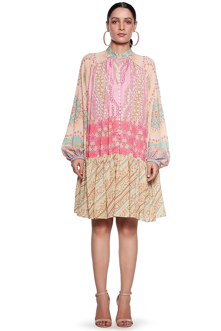 Pink & Yellow Cotton Linen Vacation Dress by SIDDHARTHA BANSAL at Pernia's Pop Up Shop