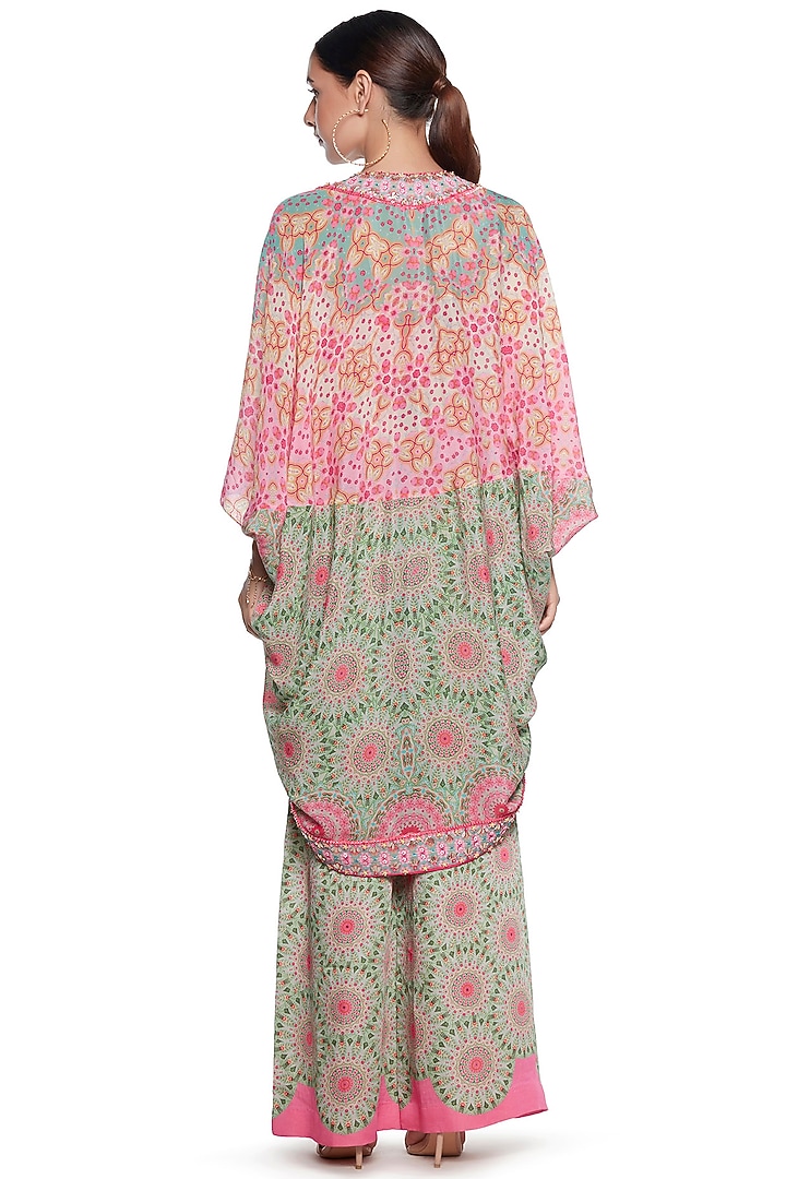 Pink & Green Crepe Shrug by SIDDHARTHA BANSAL at Pernia's Pop Up Shop