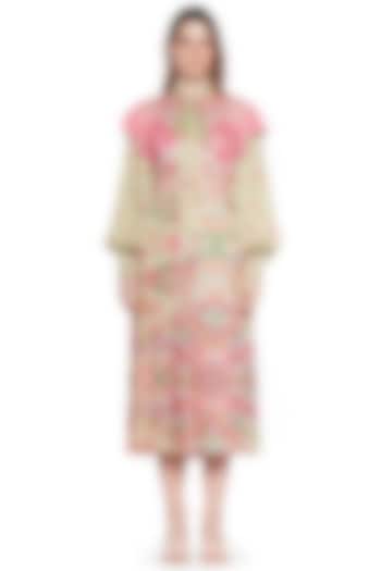 Pink & Mint Floral Pleated Dress by SIDDHARTHA BANSAL