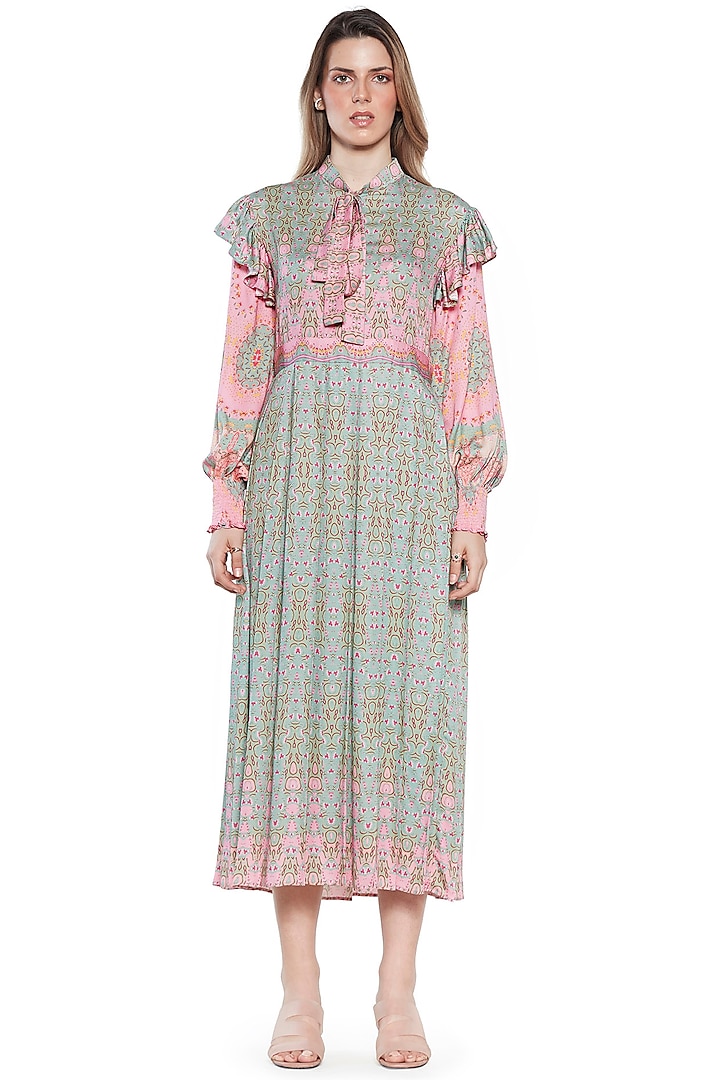 Mint & Pink Pleated Dress by SIDDHARTHA BANSAL