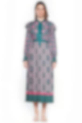 Dark Grey & Pink Modal Pleated Dress by SIDDHARTHA BANSAL