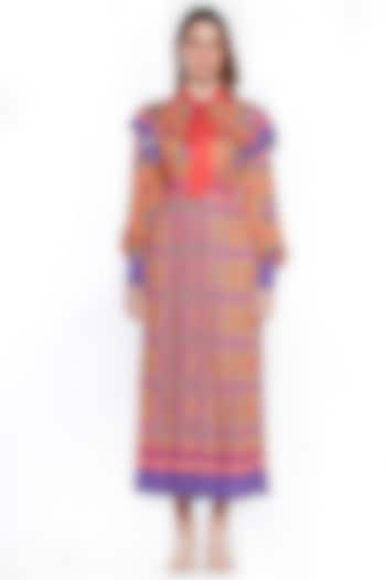 Purple & Yellow Pleated Dress by SIDDHARTHA BANSAL