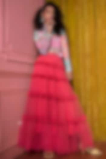 Red Gathered Skirt by SIDDHARTHA BANSAL
