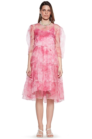 Pink Tie-Dye Dress With Slip by SIDDHARTHA BANSAL