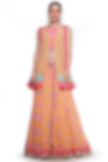 Yellow & Pink Embroidered Lehenga Set by SIDDHARTHA BANSAL