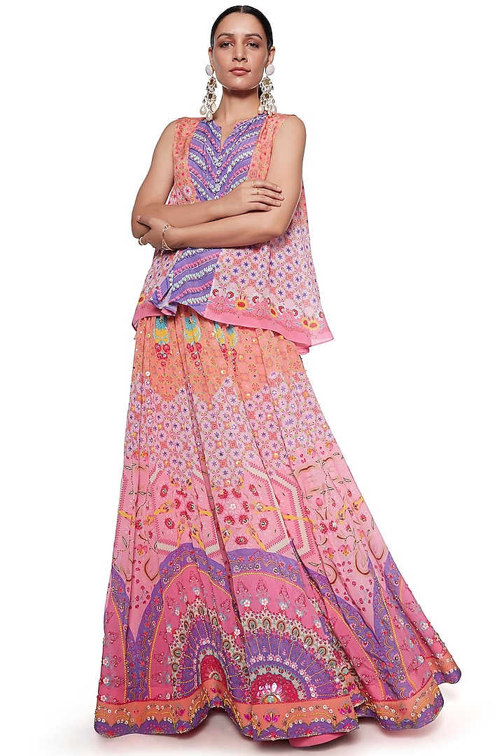 Pink & Purple Skirt Set by SIDDHARTHA BANSAL