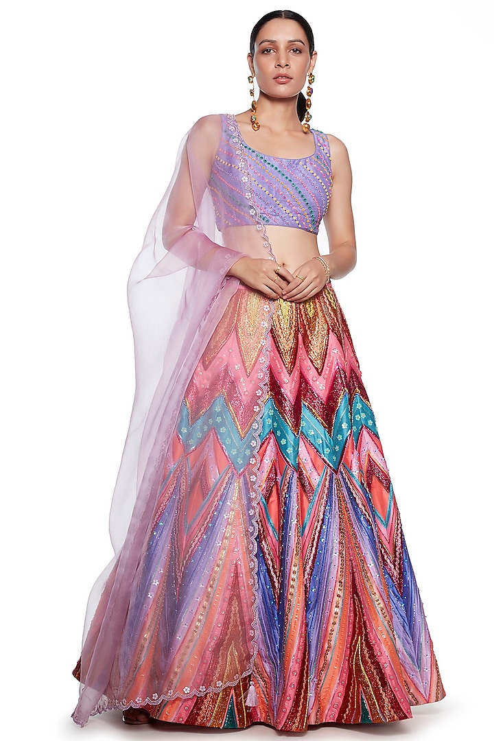 Lilac Embroidered Lehenga Set by SIDDHARTHA BANSAL