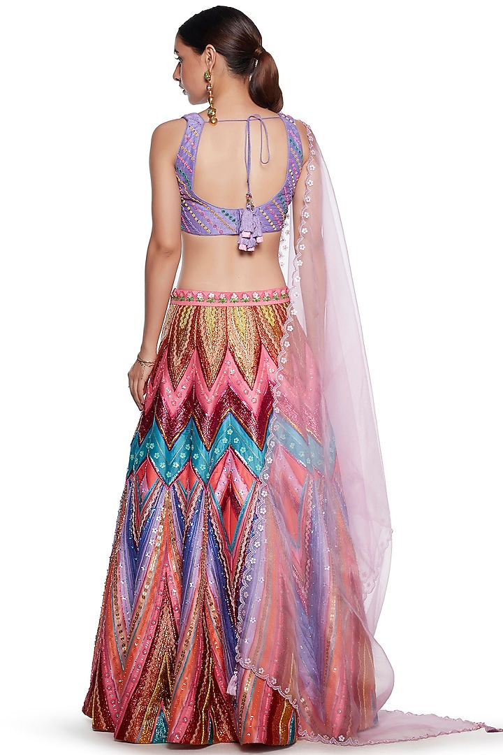 Multi-Colored Raw Silk & Dupion Embroidered Wedding Lehenga Set by SIDDHARTHA BANSAL at Pernia's Pop Up Shop