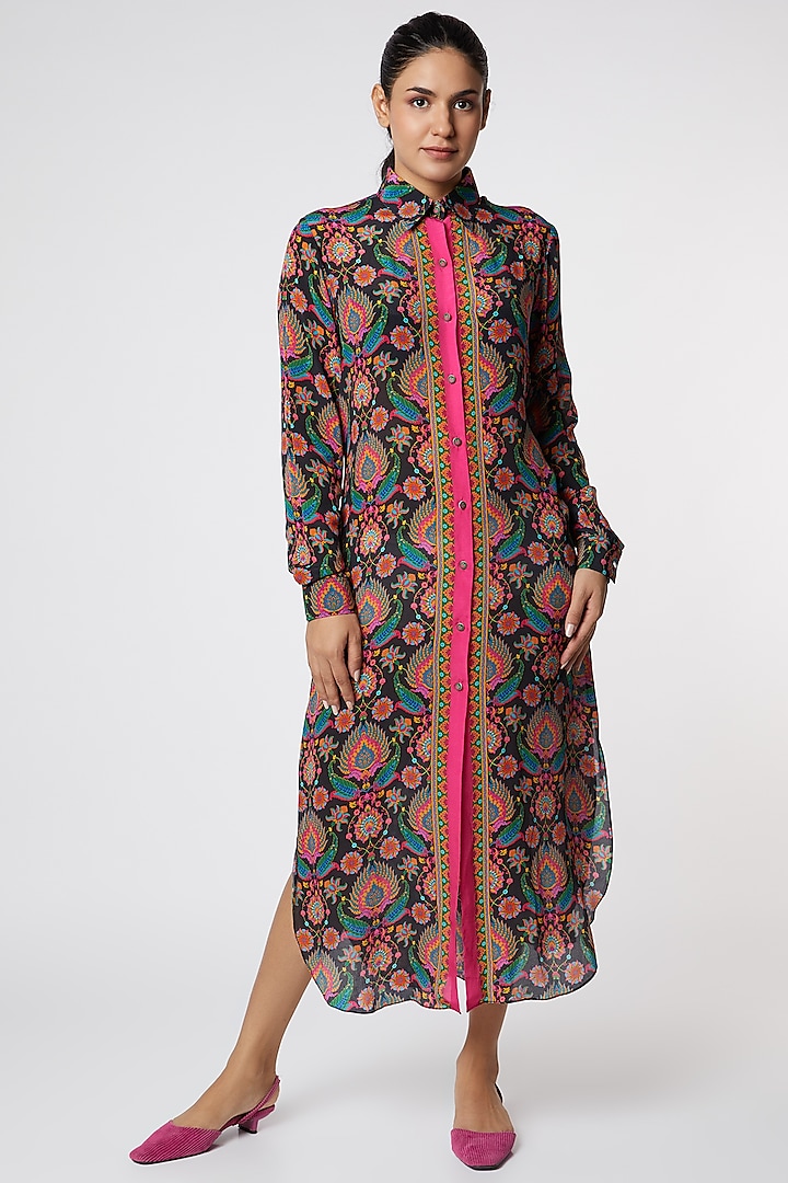 Multi-Colored Paisley Printed Shirt Dress by SIDDHARTHA BANSAL