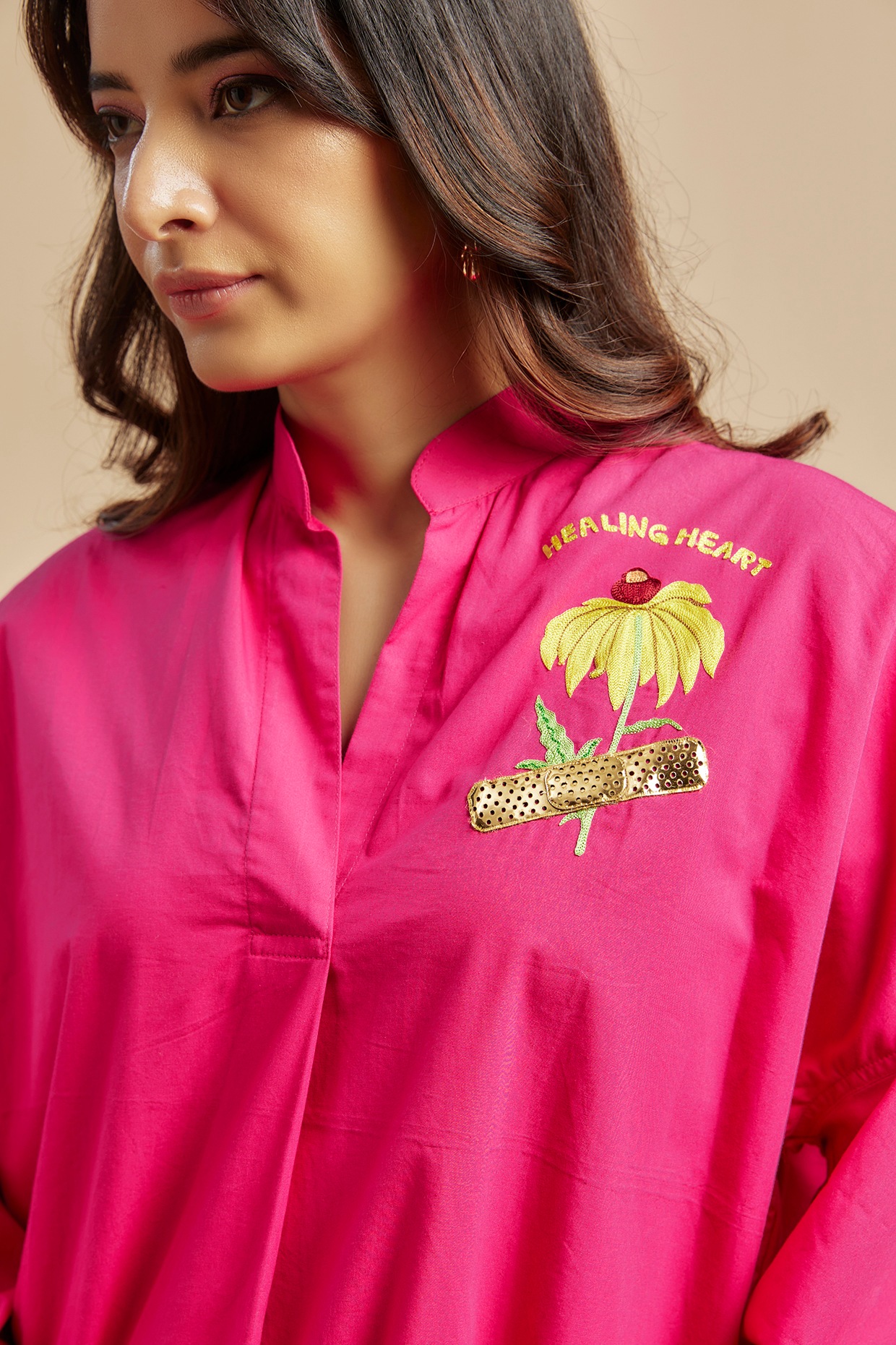 Hot Pink Cotton Floral Embroidered Shirt by SIDDHARTHA BANSAL at
