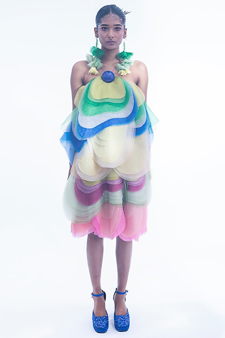 Multi-Colored Organza Layered Mini Dress by SIDDHARTHA BANSAL