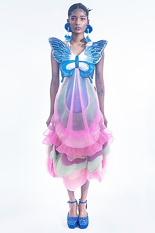 Multi-Colored Silk Taffeta & Organza Balloon Dress by SIDDHARTHA BANSAL