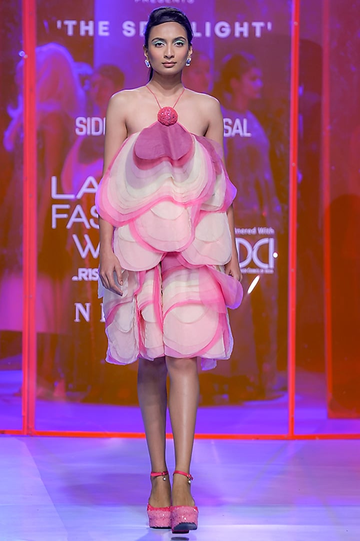 Pink Organza Multi-Layered Dress by SIDDHARTHA BANSAL