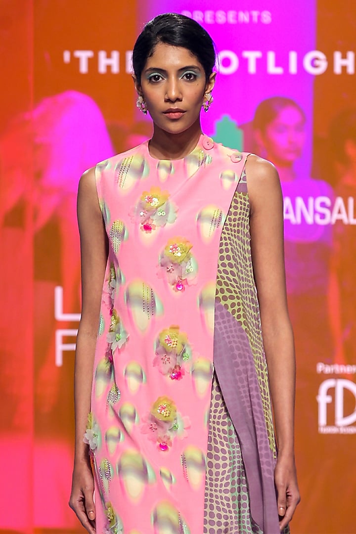 Mauve Tencel Twill & Pure Crepe Printed Jumpsuit With Cape by SIDDHARTHA BANSAL at Pernia's Pop Up Shop