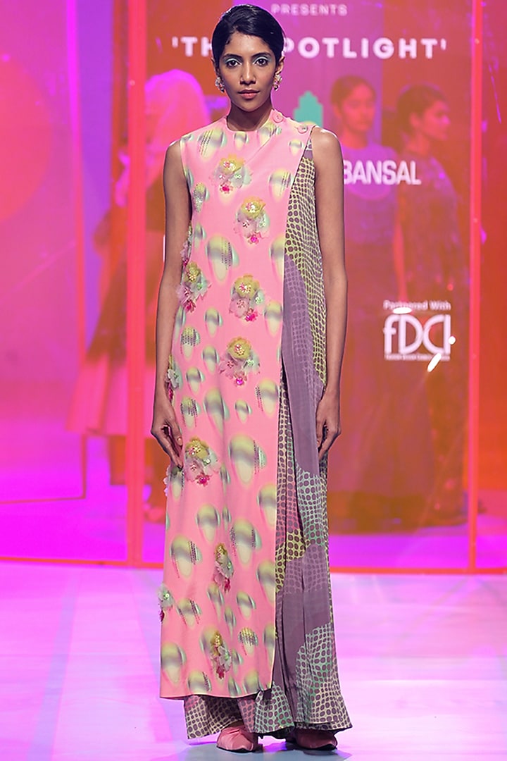 Mauve Tencel Twill & Pure Crepe Printed Jumpsuit With Cape by SIDDHARTHA BANSAL at Pernia's Pop Up Shop