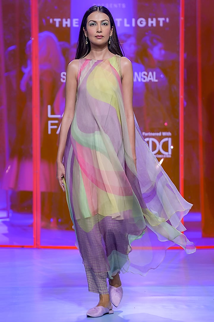 Multi-Colored Silk Organza Printed Tunic Set by SIDDHARTHA BANSAL at Pernia's Pop Up Shop