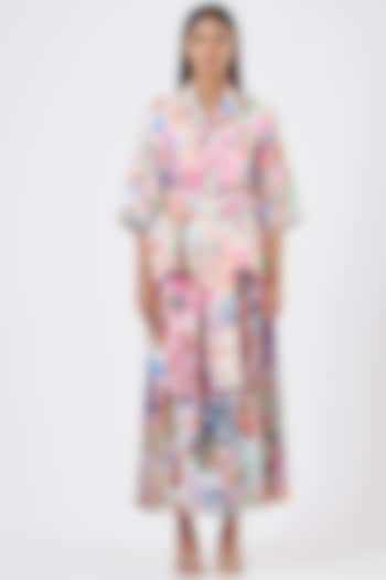 White Block Print Kimono Jacket by SIDDHARTHA BANSAL