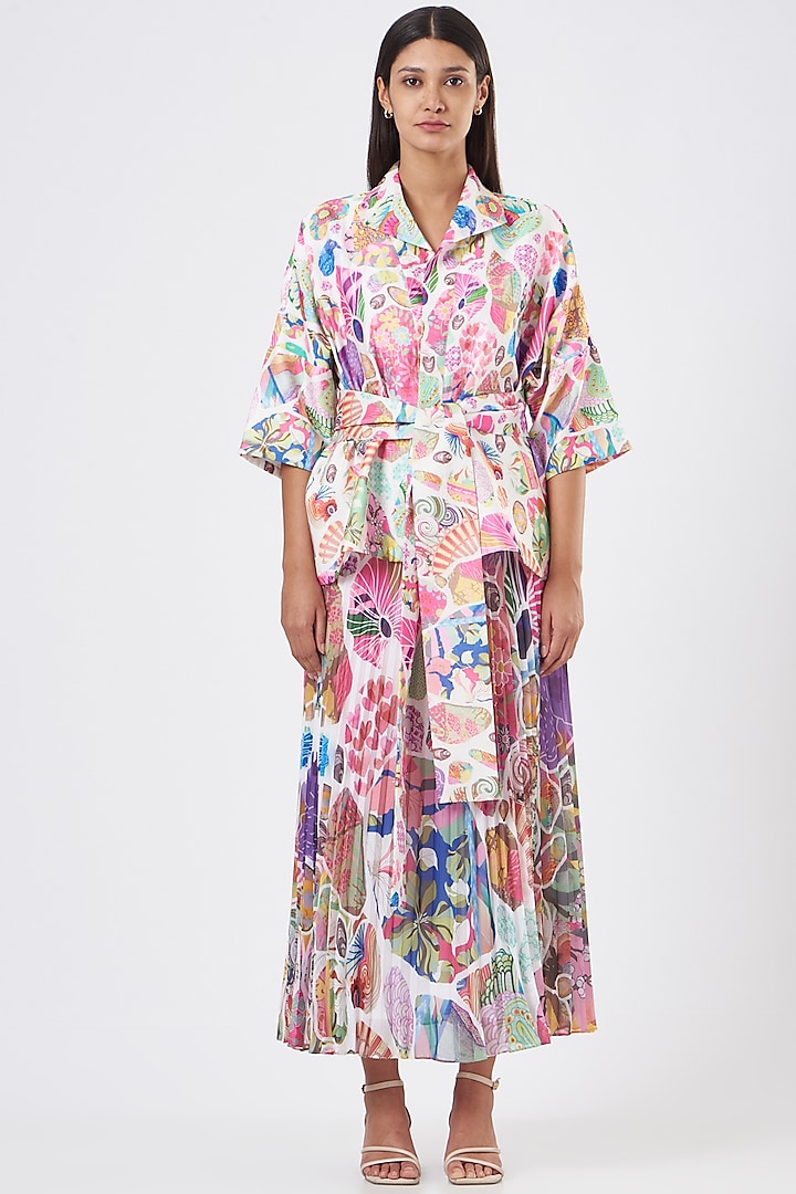 White Block Print Kimono Jacket by SIDDHARTHA BANSAL