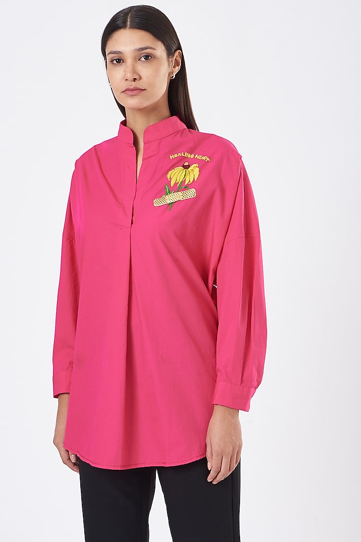 Pink Embroidered Oversized Shirt by SIDDHARTHA BANSAL