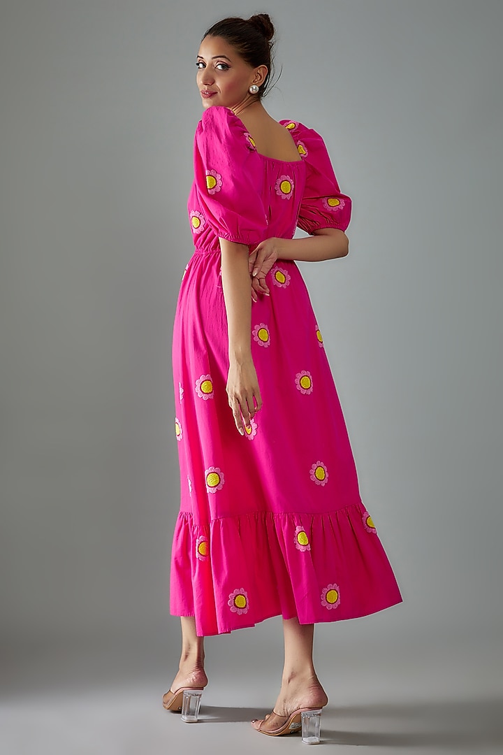 Pink Cotton Poplin Embroidered Vacation Dress by SIDDHARTHA BANSAL at Pernia's Pop Up Shop