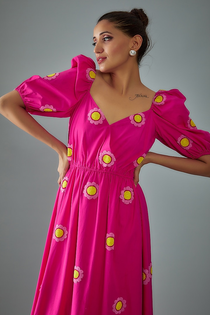 Pink Cotton Poplin Embroidered Vacation Dress by SIDDHARTHA BANSAL at Pernia's Pop Up Shop
