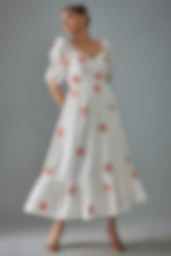 White Cotton Poplin Embroidered Dress by SIDDHARTHA BANSAL