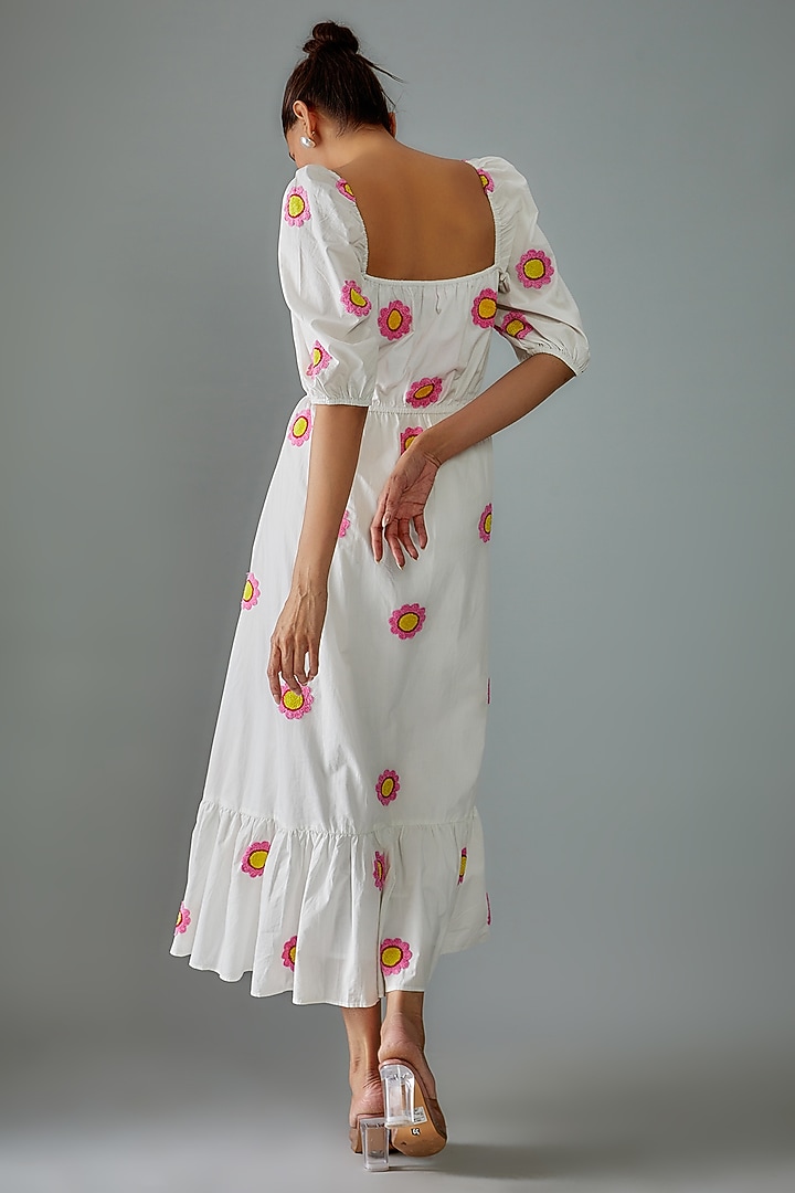 White Cotton Poplin Embroidered Vacation Dress by SIDDHARTHA BANSAL at Pernia's Pop Up Shop