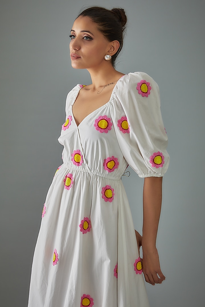 White Cotton Poplin Embroidered Vacation Dress by SIDDHARTHA BANSAL at Pernia's Pop Up Shop