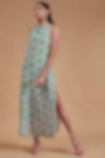 Blue Pure Crepe Printed Summer Dress by SIDDHARTHA BANSAL at Pernia's Pop Up Shop