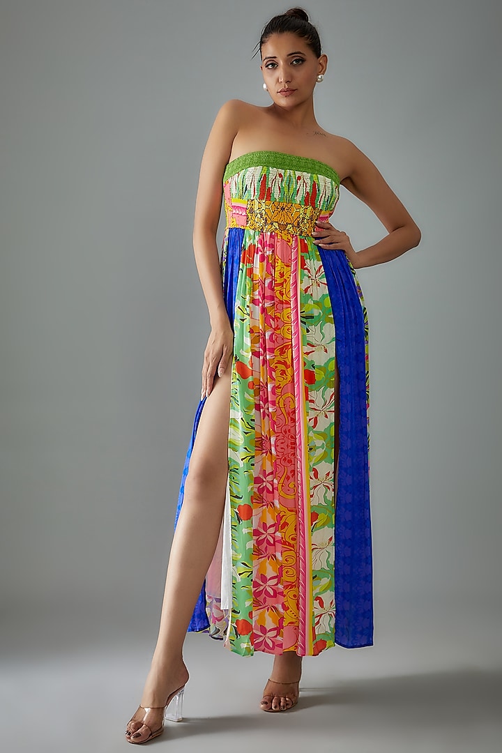 Multi-Colored Pure Crepe Printed Dress by SIDDHARTHA BANSAL